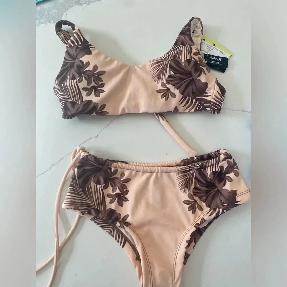Hurley Adjustable 2-Piece Hawaiian Lei Max Top (S) Bottom (XS) Bikini Set NWT - Picture 4 of 9